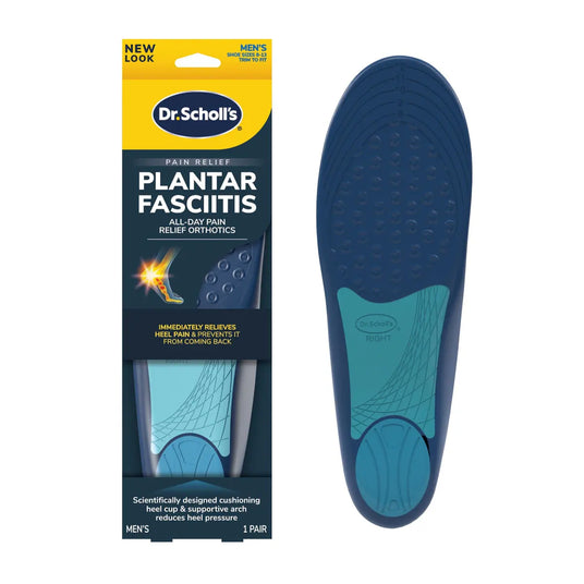 Dr. Scholl's plantar fasciitis orthotic with packaging on a white background