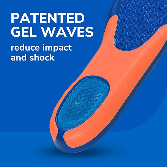 Gel insole insert with textured wave pattern and orange foam edge.