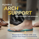 Blue arch-support insole with flexible support, underfoot in a shoe