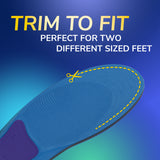 Blue men's insole close-up with trim-to-fit cut lines