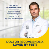 Podiatric surgeon portrait with doctor recommendation for foot care product
