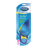 Dr. Scholl's 3/4 Fit massaging gel insoles in blister pack, blue and yellow