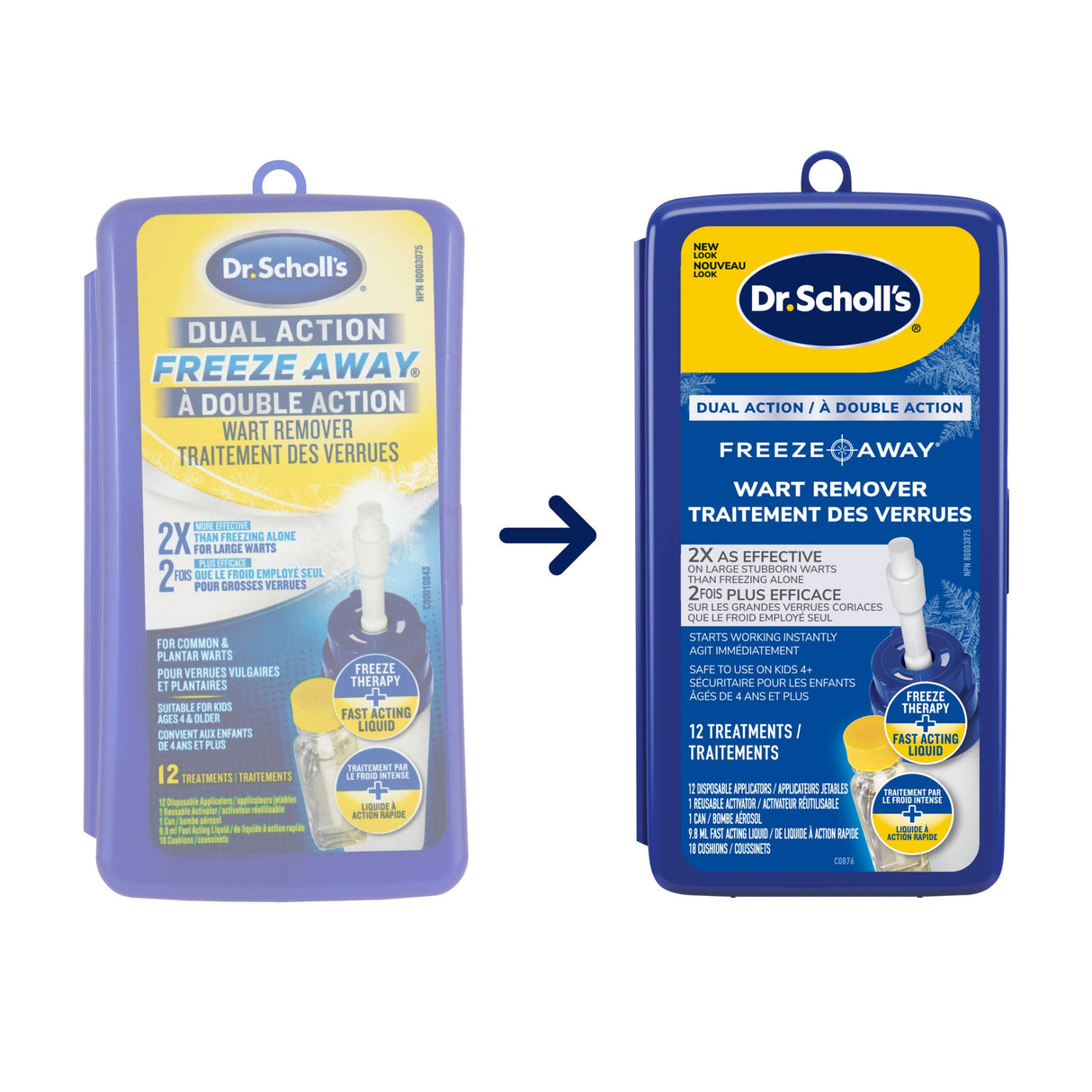 Freeze Away dual action wart remover packaging, showing old and new labels