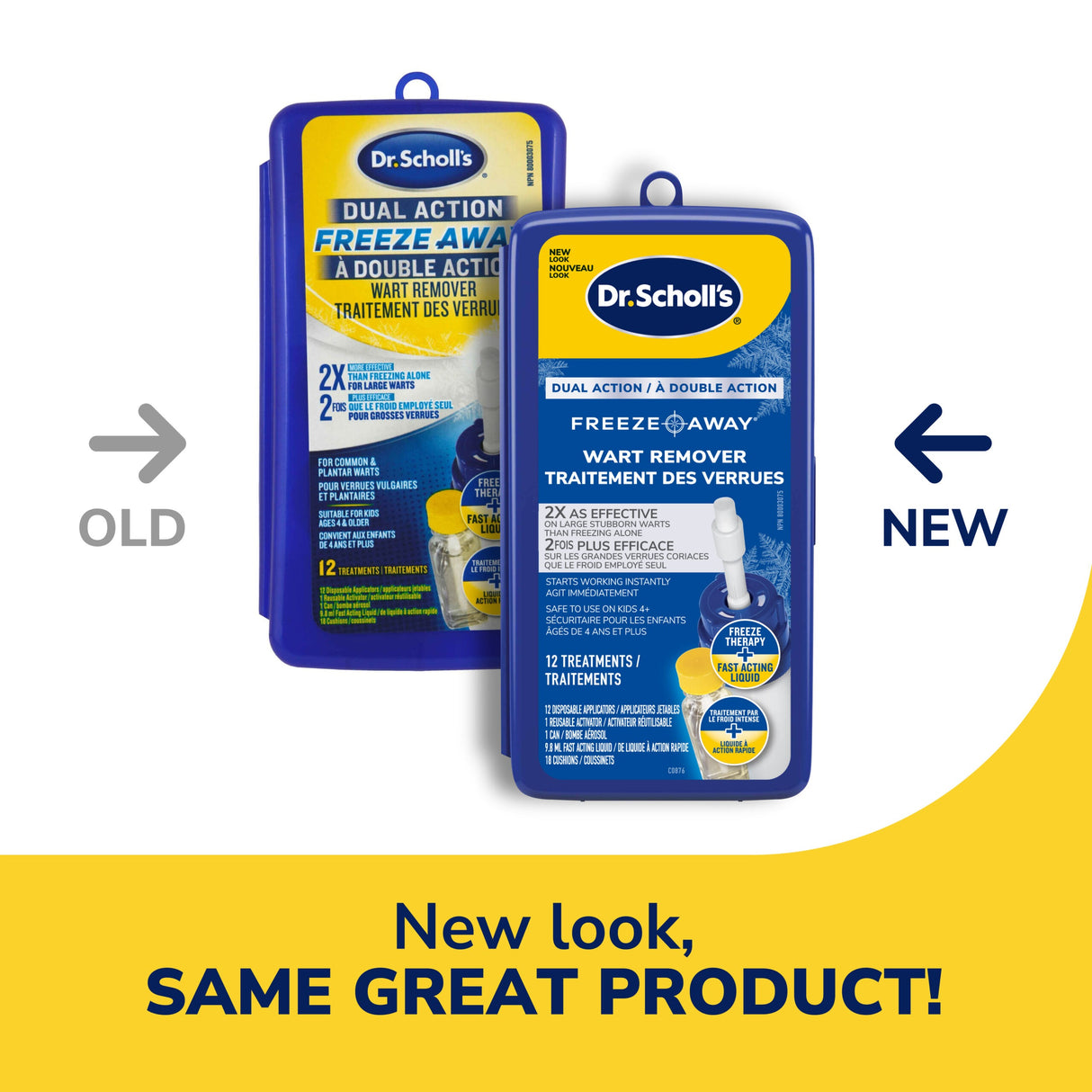 Dr. Scholl’s Freeze Away dual action wart remover kit, new look blue blister pack
