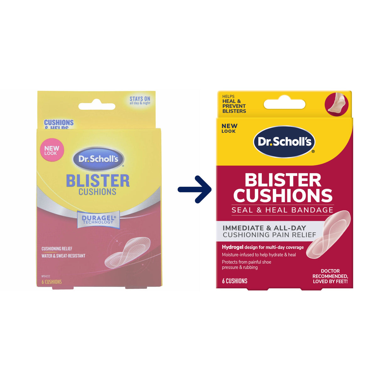Blister cushion seal & heal bandage packs showing new look vs old look
