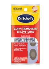 Ultra-Thin Corn Removers by DrScholls package showing salicylic acid medicated discs designed to remove foot corns comfortably in tight shoes