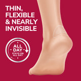 Foot with thin, flexible cushioning around the ankle and blister area
