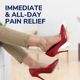 Red high heels worn with cushioning support under the foot