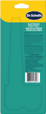 Dr.Scholl's electronic foot file packaging back with barcode and product details