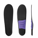 Black sneaker insole set with purple cushioning and arch support lines