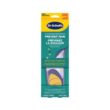 Dr. Scholl's prevent pain insoles blister pack, women's, teal with yellow header.