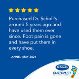 Dr. Scholl's Custom Fit orthotic inserts customer review graphic with five gold stars