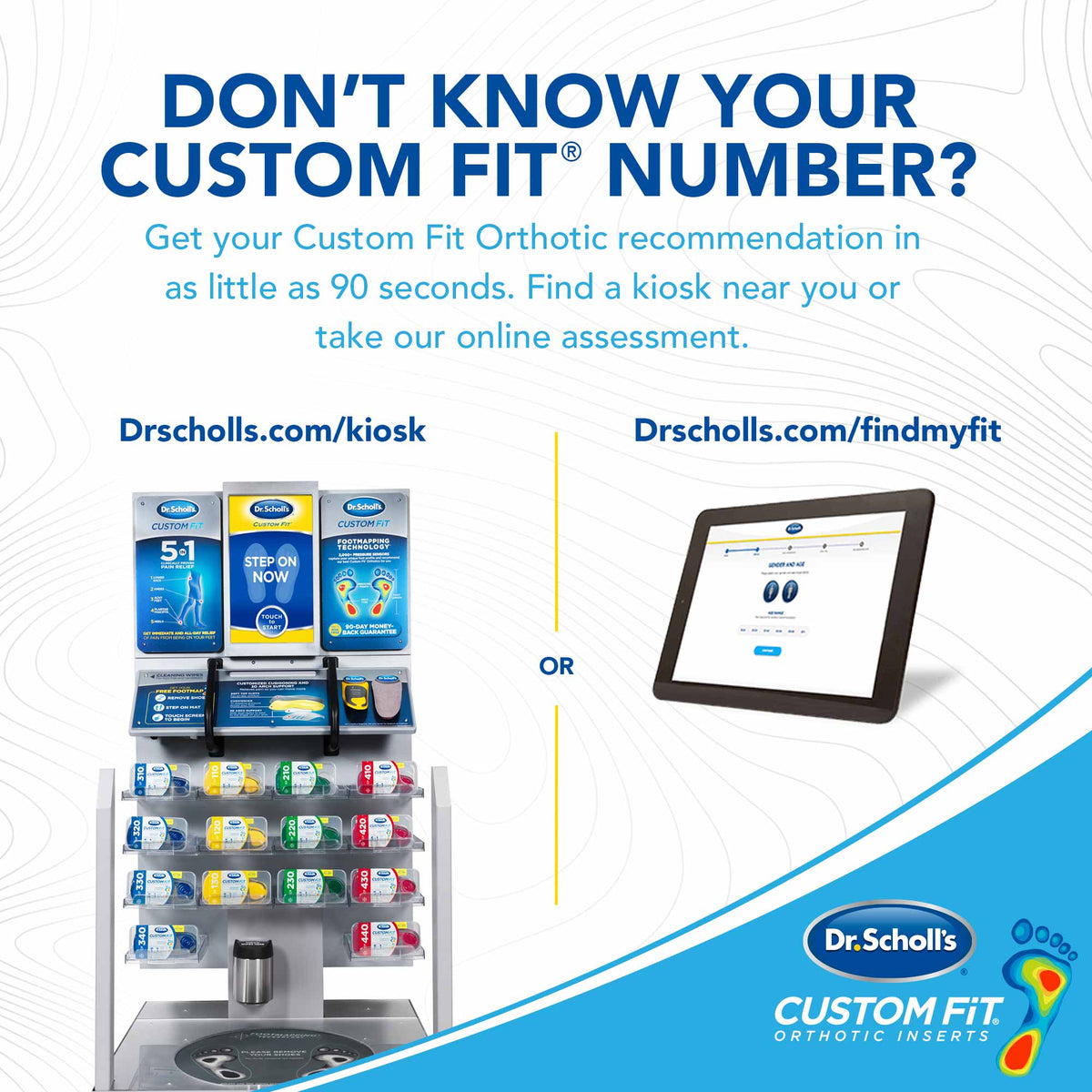 Custom Fit orthotic recommendation kiosk and online assessment option for your custom fit number
