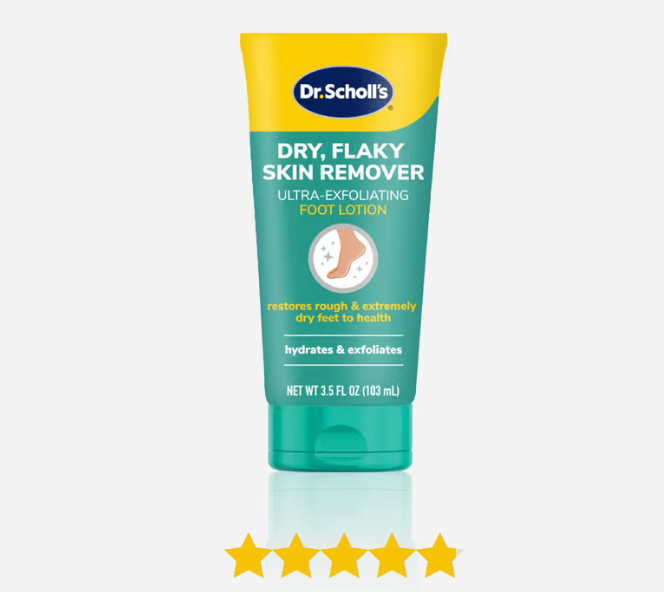 Dr. Scholl's dry flaky skin remover lotion on a white background