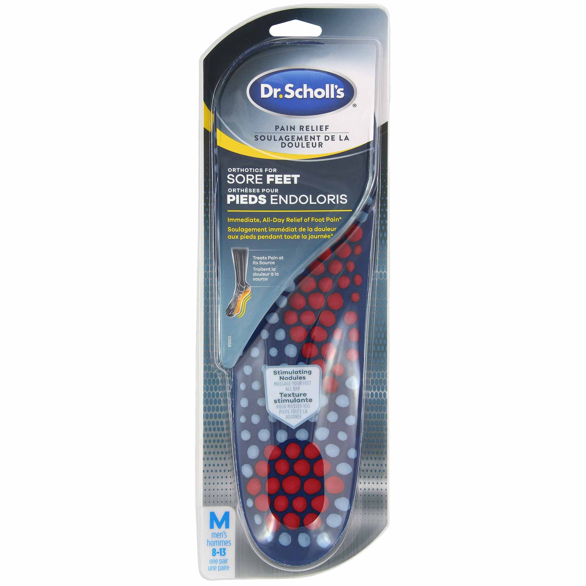 Scholls SORE SOLES Pain Relief Orthotics // Relieve Sore Feet with Cushioning Dr for Mens 8-14, also available for Womens 6-10 Shock Absorption and Stimulating Nodules that Massage your Feet 