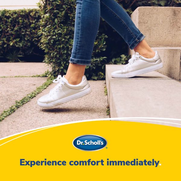 image of feet in sneakers walking down stairs with text: experience comfort immediately