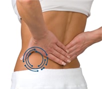 Image of person holding lower back with  lower back pain area circled. 
