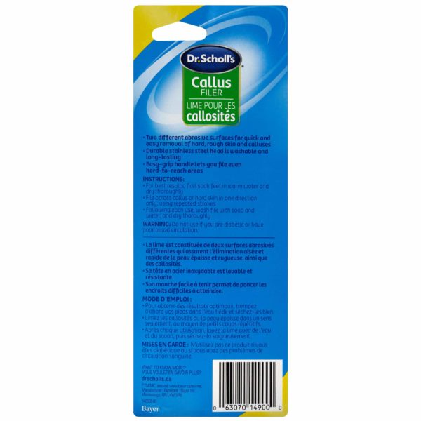 Image de lime pour callosit?s Dr. Scholl?s - verso de l?emballage